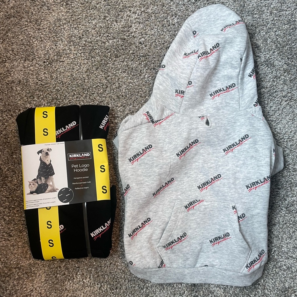Kirkland Signature Gray and Black Pet Hoodie with Logo Pattern